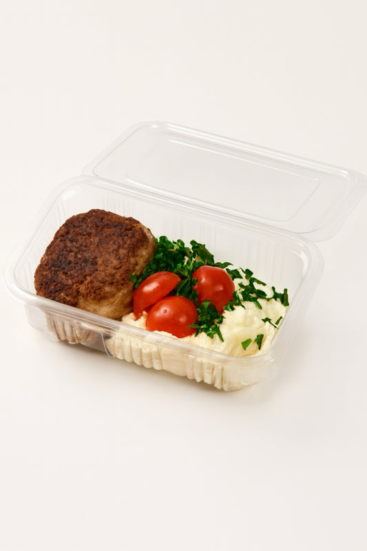Frikadelle med kartoffelsalat, tomat 🍅 & grønt