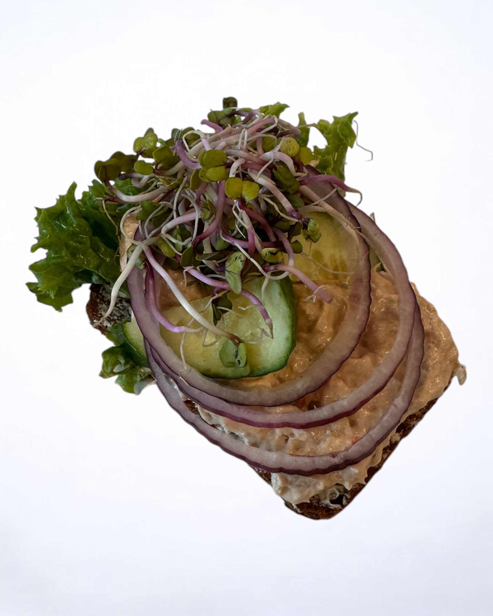 Spicy tun salat med rødløg og agurk pyntet med grønt