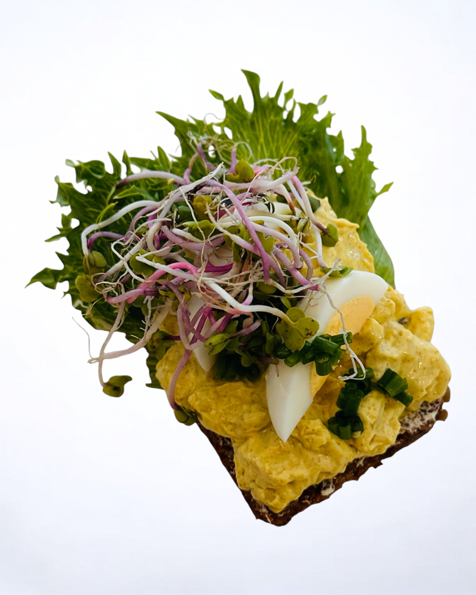 Dansk karry sild med rødløg, og æg pyntet med karse