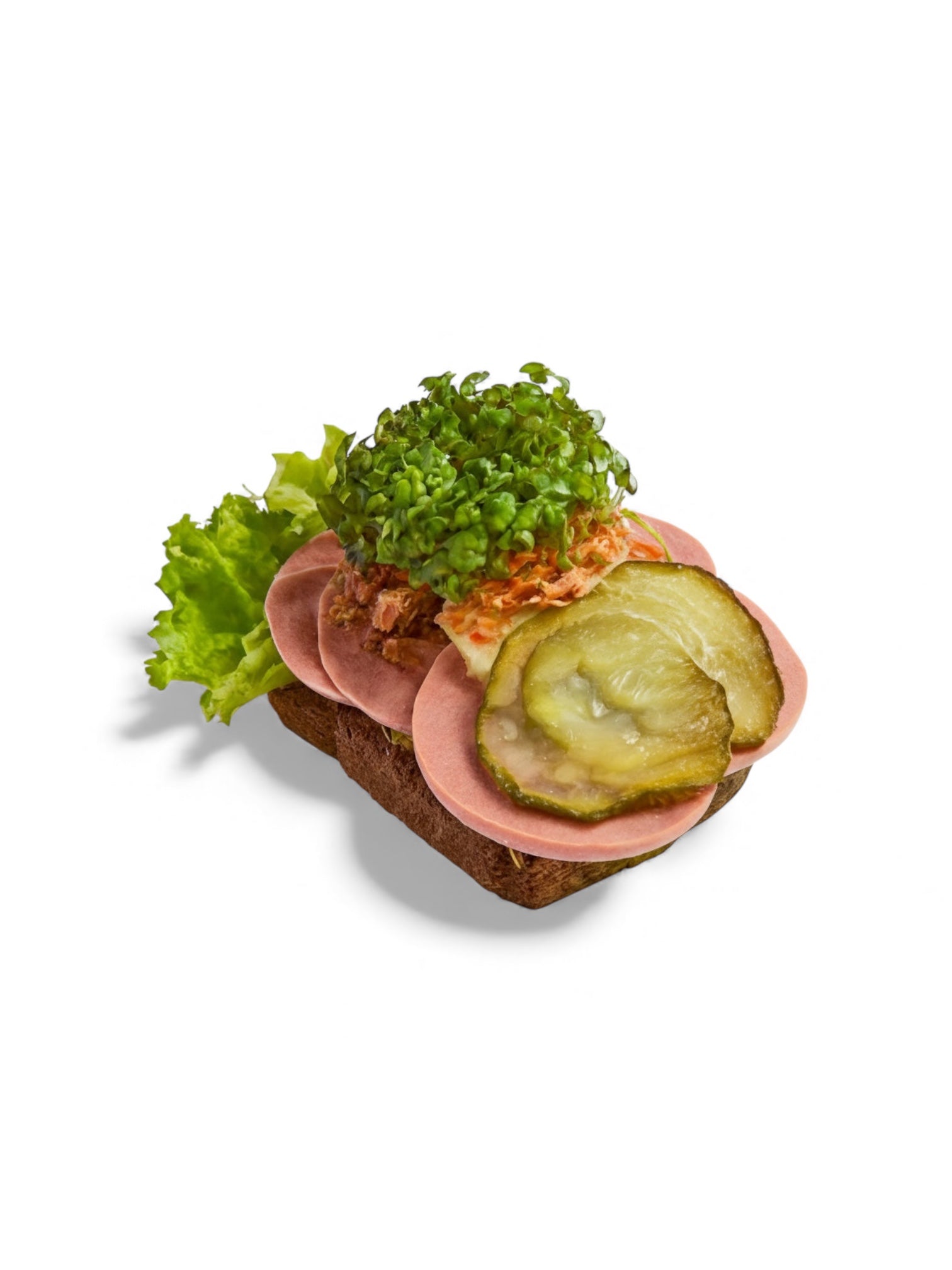 Dansk kødpølse, remoulade, syltede aurk